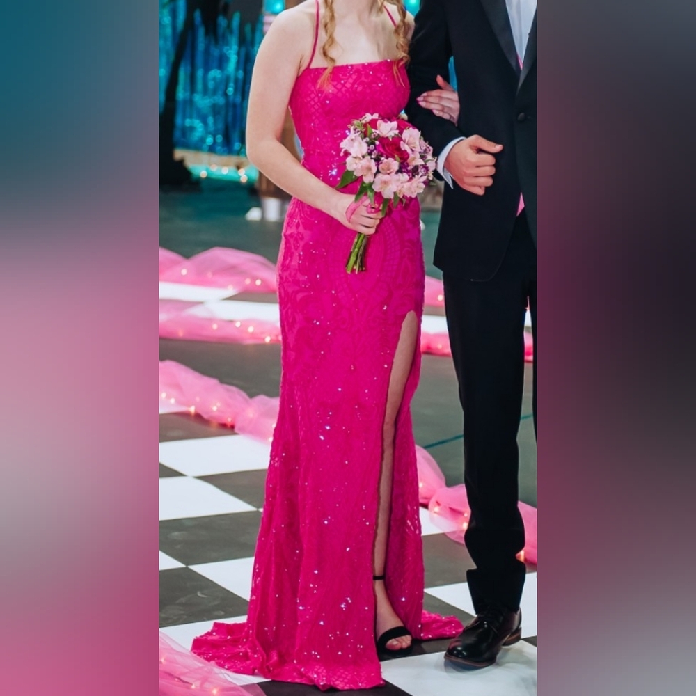 Windsor Fuchsia Sequin Prom Dress